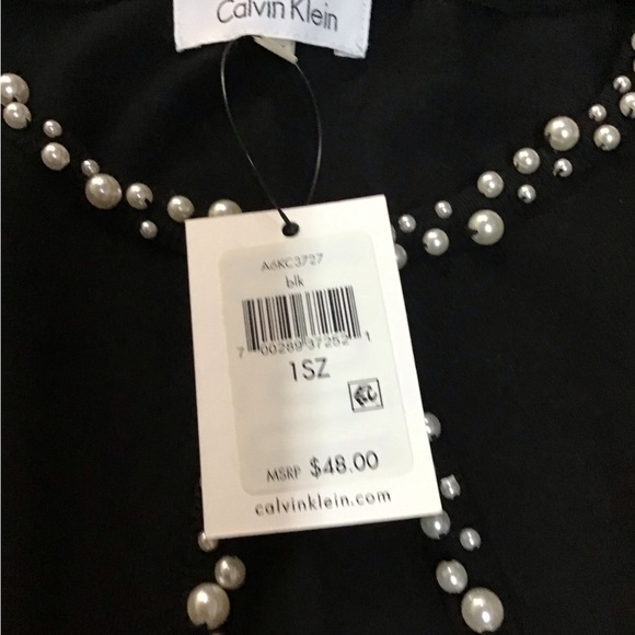 Calvin Klein Jersey Knit Cape-let with Pearl Trim. - Picture 3 of 3